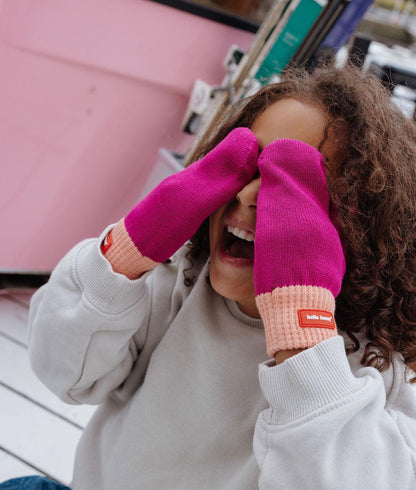 Kinder-Fäustlinge violett Orange Rippenbund Fleece Hello Hossy