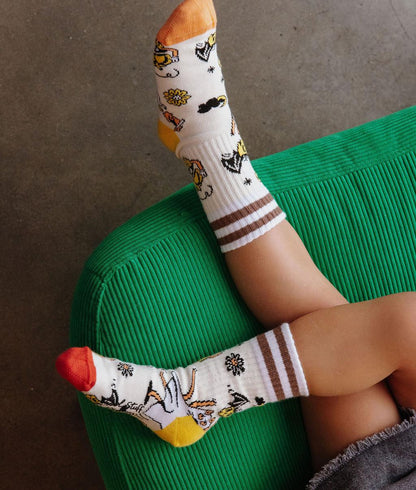 Weiße Kinder-Socken mit Halloween-Aufdrucken und Orange Fersen Hello Hossy