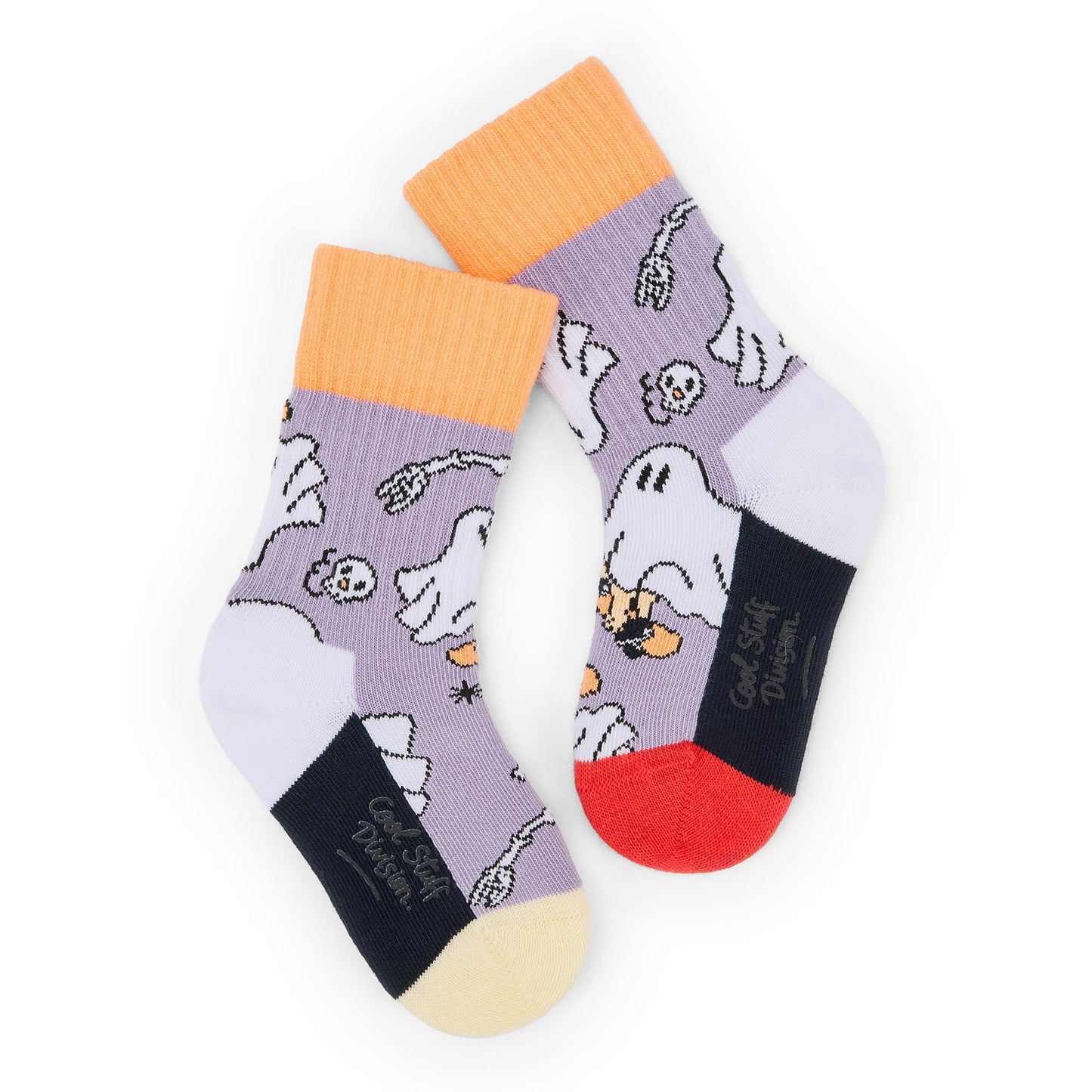 Kinder-Socken violett mit Geister-Aufdrucken Orange schwarz cremeweiß Hello Hossy