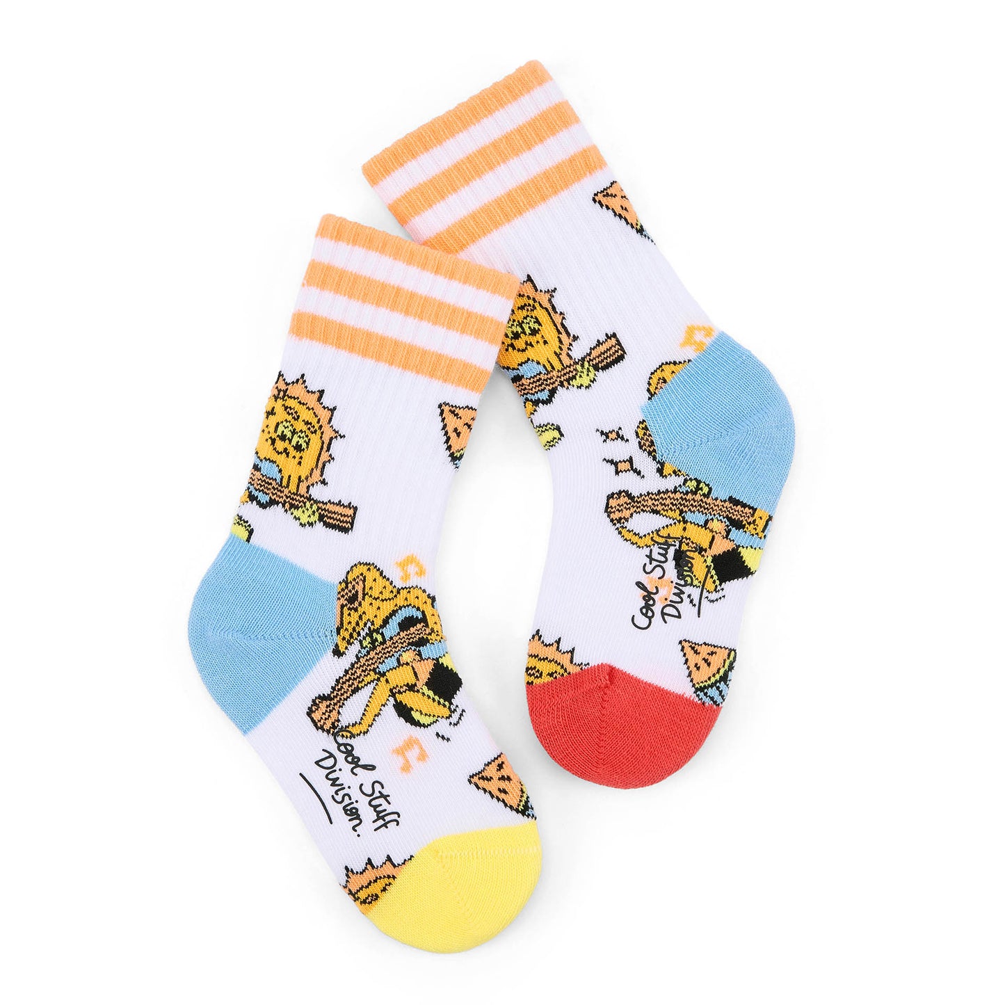 Kinder-Socken mit Musik-Motiv Streifen Orange weiß und blauer Ferse Hello Hossy