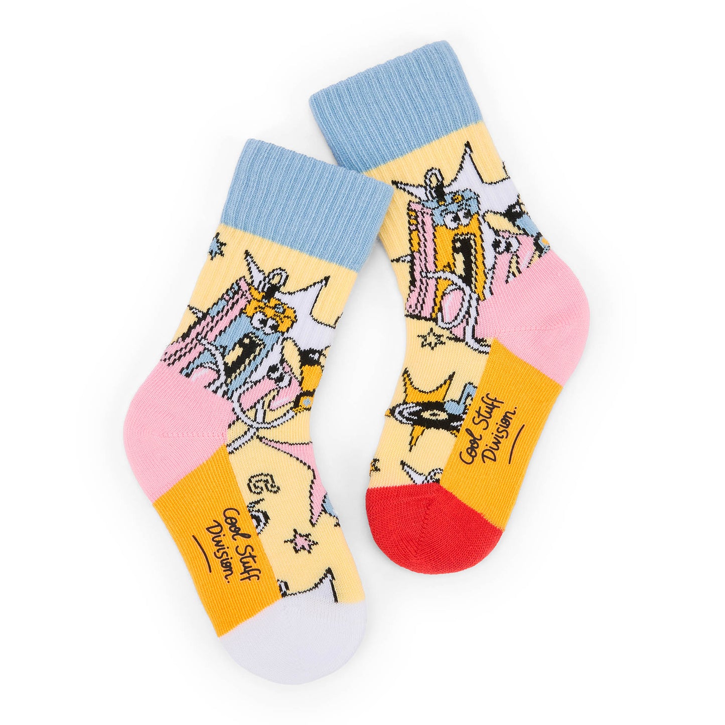Bunte Kinder-Socken mit Musik-Motiv blau gelb rosa Hello Hossy