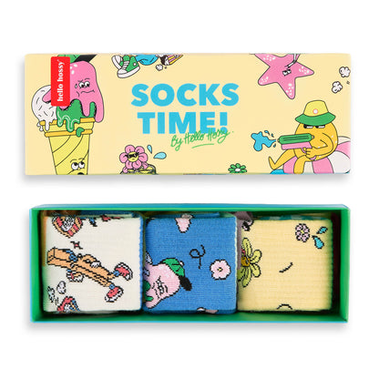 Pack Kinder-Socken aus Bio-Baumwolle mit bunten Aufdrucken Hello Hossy