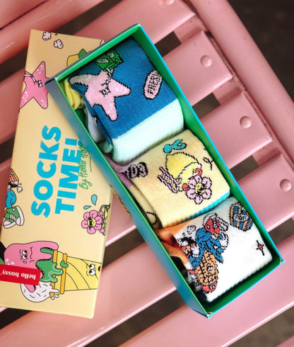 Kinder-Socken mit bunten Mascots-Aufdrucken, Dreierpack, Hello Hossy
