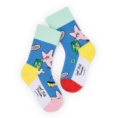 Kinder-Socken blau gelb grün mit Stern-Aufdrucken rosa Hello Hossy