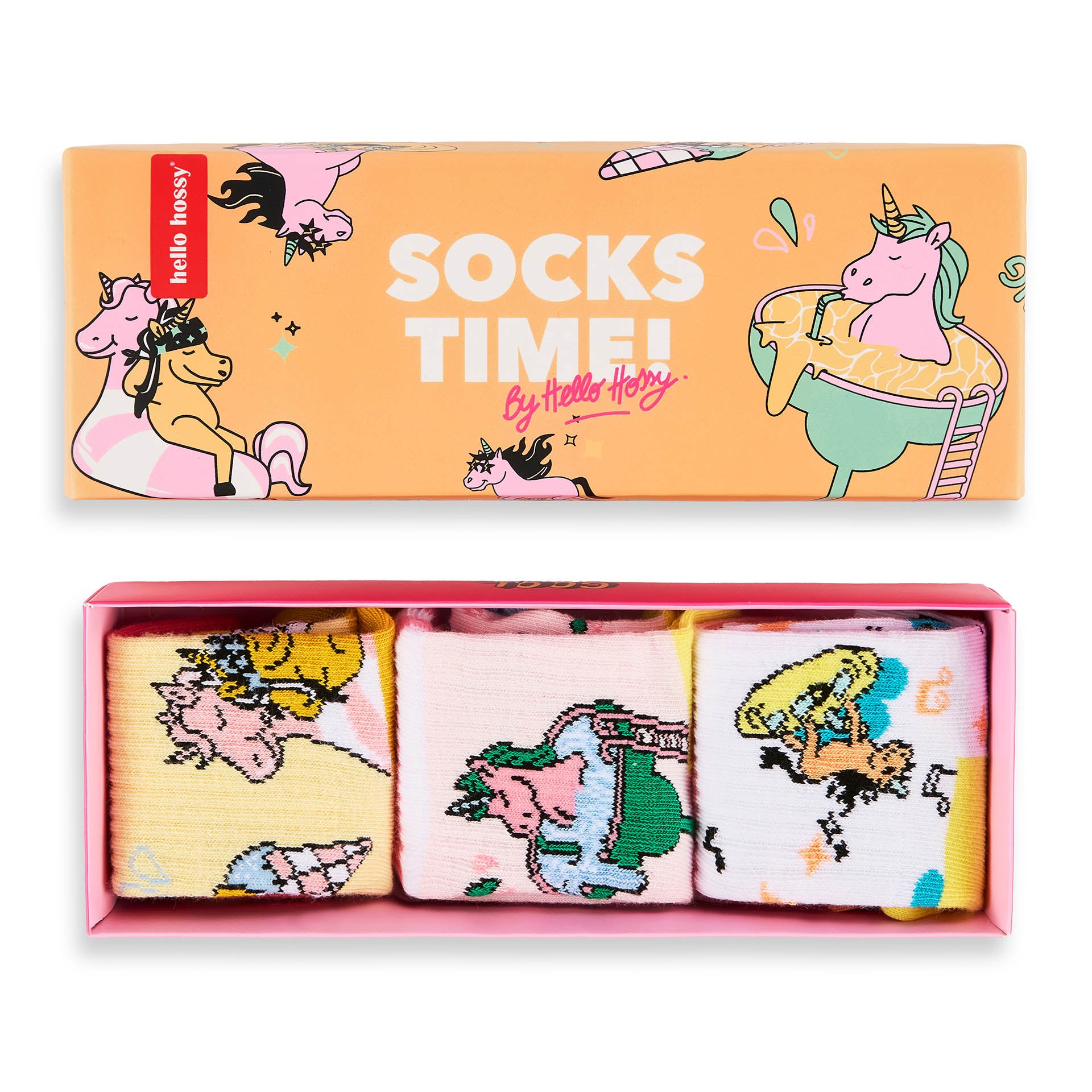 Pack Kinder-Socken Einhorn-aufdrucke mehrfarbig Bio-Baumwolle Hello Hossy
