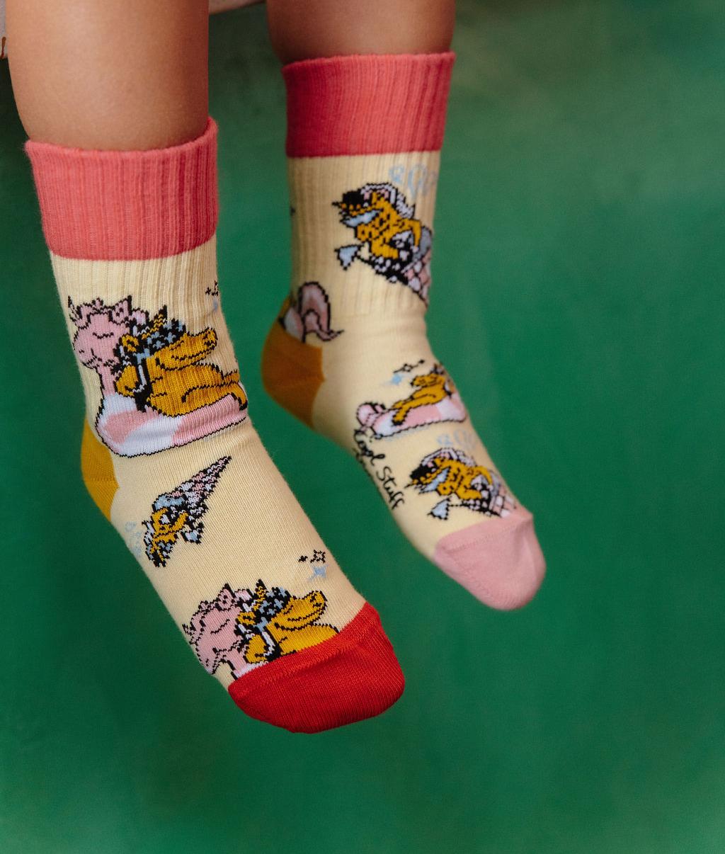 Kinder-Socken Gelb Einhorn-Aufdruck rote Ferse Hello Hossy