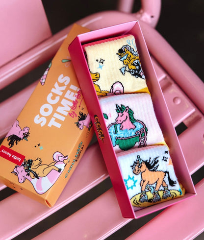 Pack Kindersocken Einhorn- und bunte Tier-Aufdrucke Hello Hossy