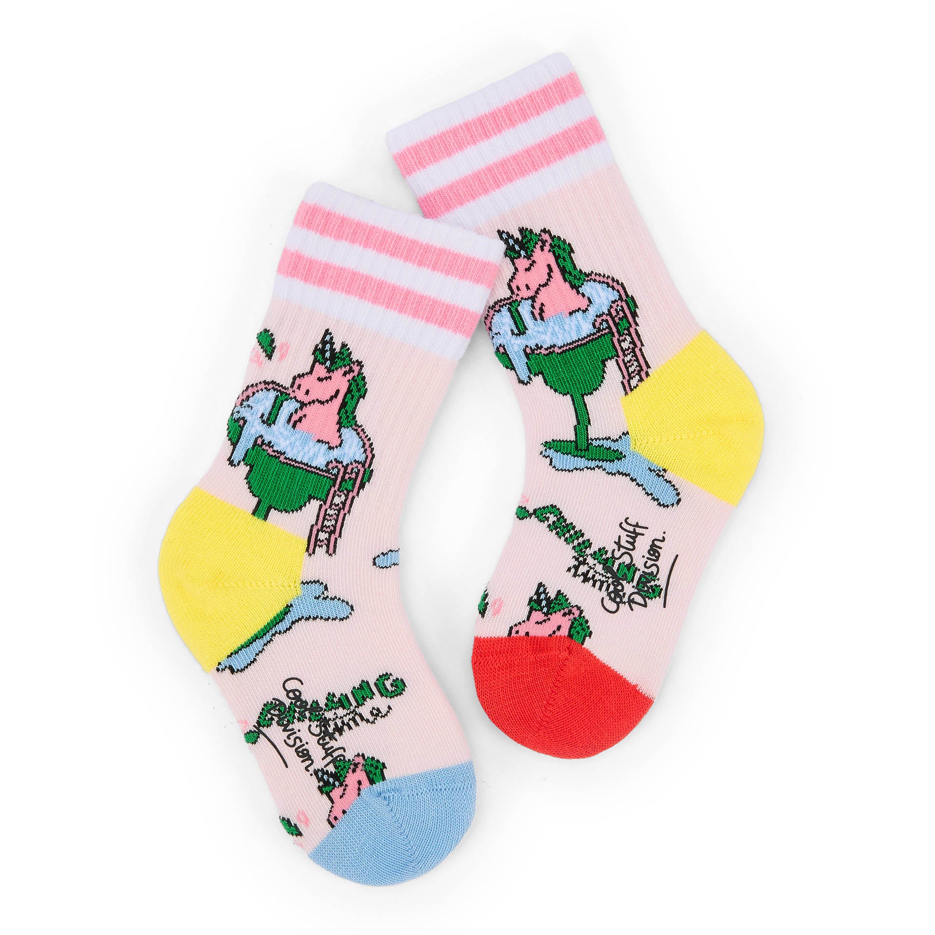 Kinder-Socken Rosa Einhorn-Muster gelbe und rote Ferse Hello Hossy