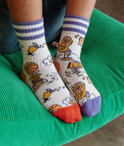 Kinder-Socken weiß mit Sport-Aufdruck und bunten Zehen Hello Hossy