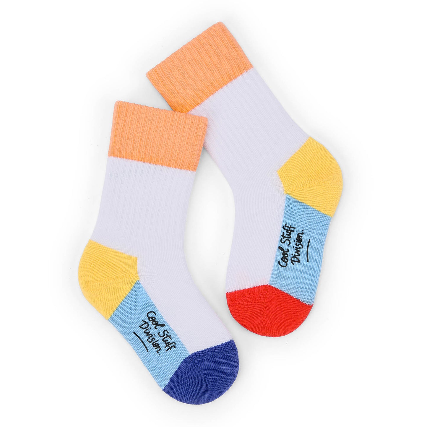Bunte Kinder-Socken weiß Orange gelb blau rot Hello Hossy