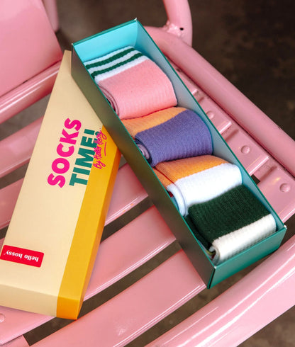 Pack Kindersocken einfarbig mit grünen Streifen Hello Hossy