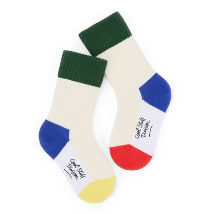 Kindersocken uni gelb rot grün blau mit Aufschrift Cool Stuff Hello Hossy
