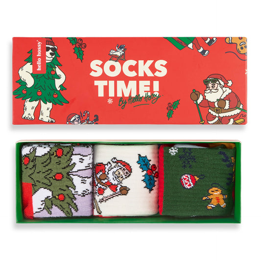Pack de 3 paires de chaussettes pour enfant motif Noël dans leur coffret – vue du dessus