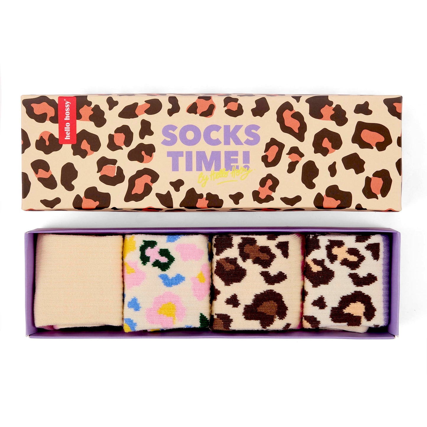 Pack de 4 paires de chaussettes pour enfant motif léopard dans leur coffret – vue du dessus