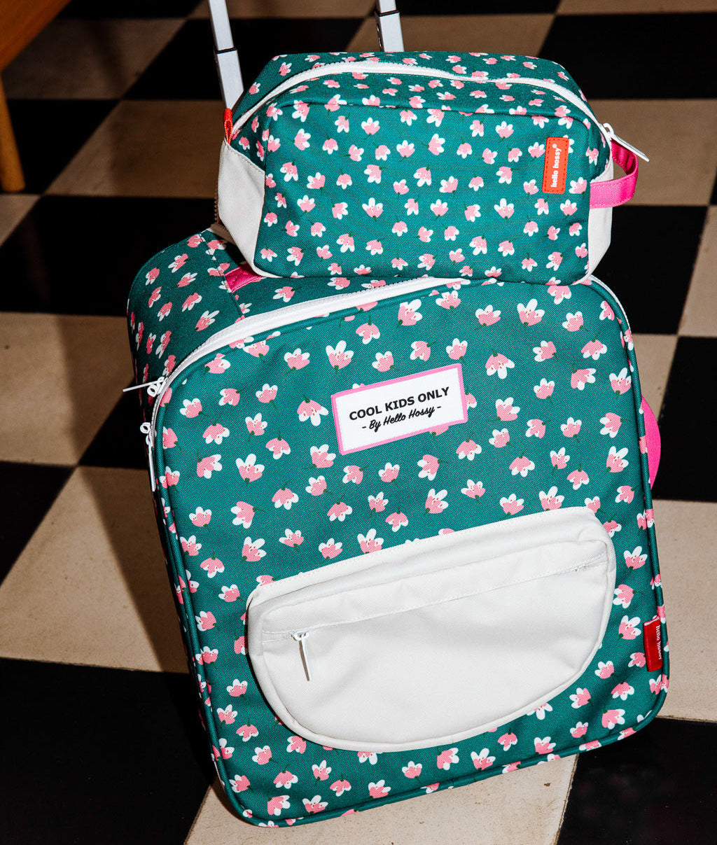 Koffer für Kinder, Grün, Blumen-Motiv, passendes Etui Hello Hossy