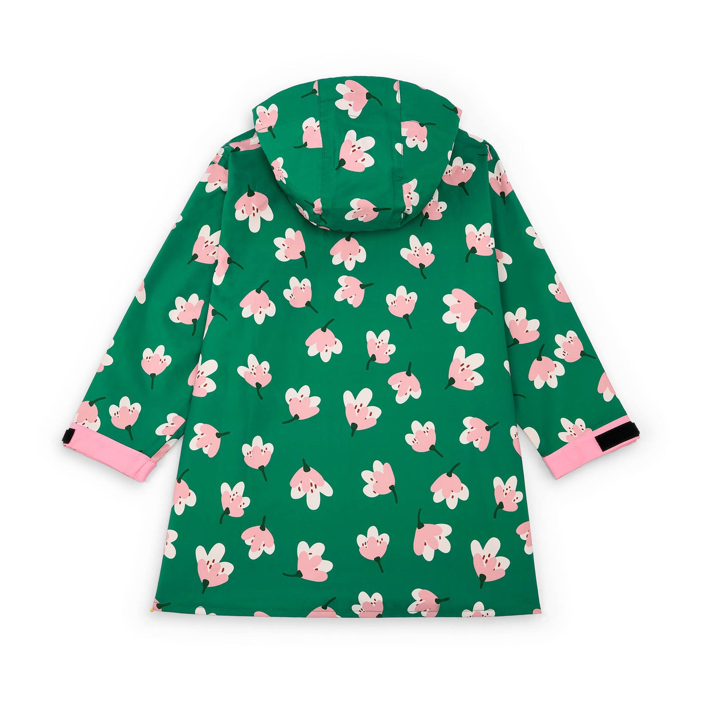 Kinder-Regenponcho grün mit Blumen-Aufdruck, Taschen und Kapuze Hello Hossy