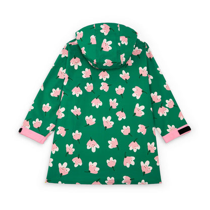 Kinder-Regenponcho grün mit Blumen-Aufdruck, Taschen und Kapuze Hello Hossy