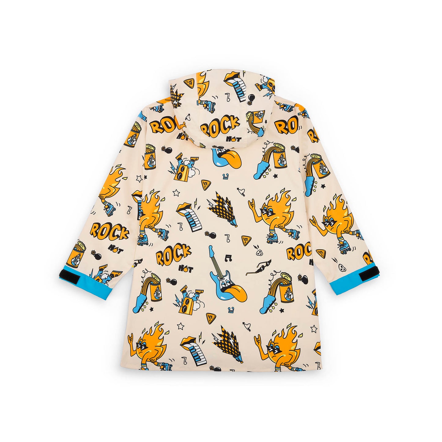 Kinder-regenponcho cremeweiß Musik-aufdrucke Orange und grün Hello Hossy