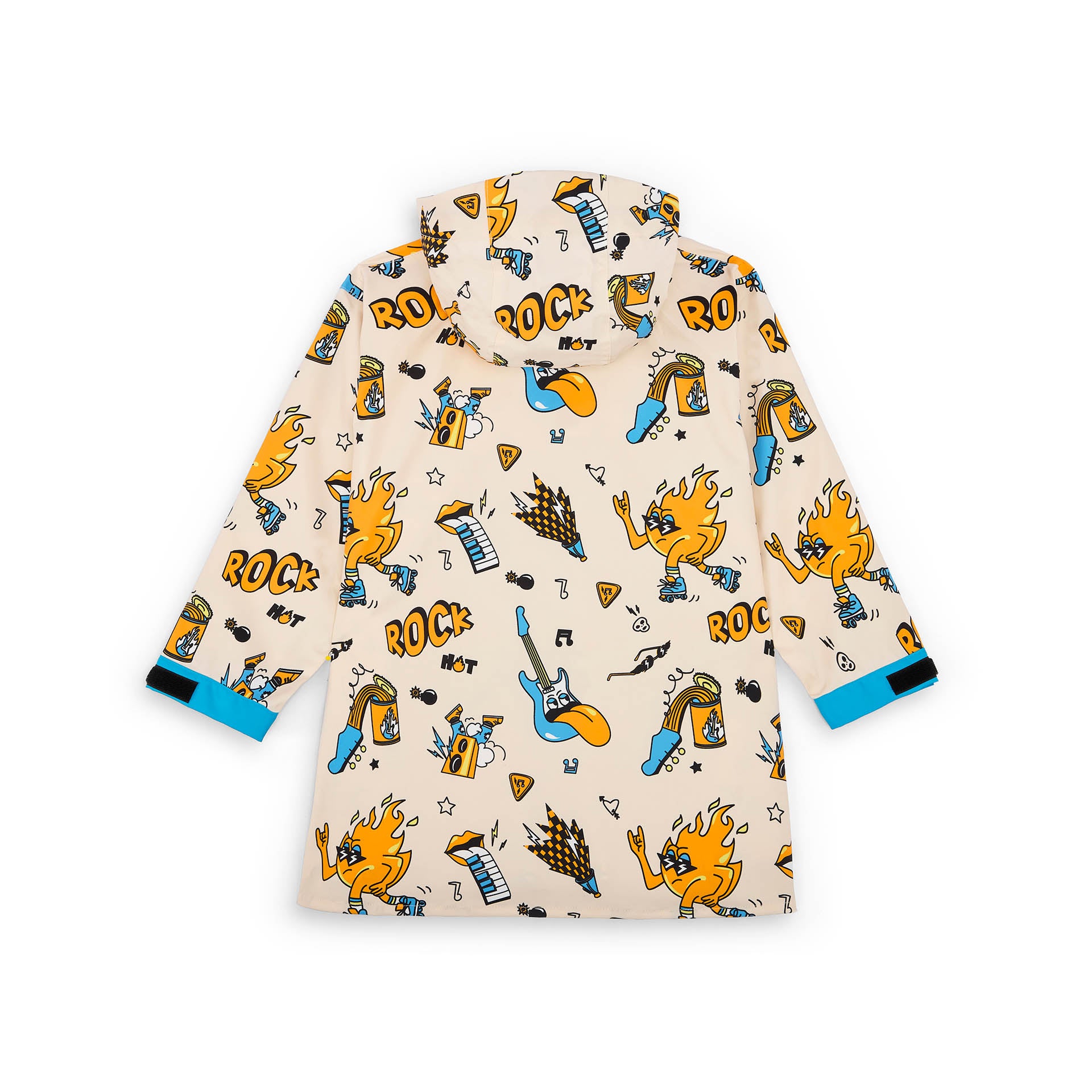 Kinder-regenponcho cremeweiß Musik-aufdrucke Orange und grün Hello Hossy