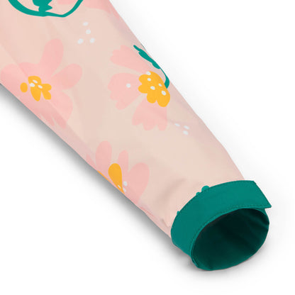 Kinder-Ponchoärmel Rosa mit Blumen-Aufdrucken und grünem Verschluss Hello Hossy