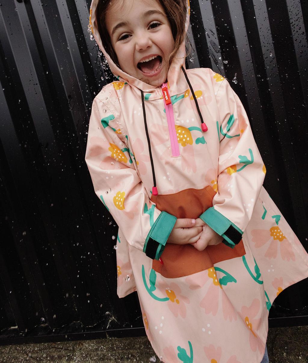 Kinder-Regenponcho Rosa mit Blumenmotiv, Camel und Grün Hello Hossy
