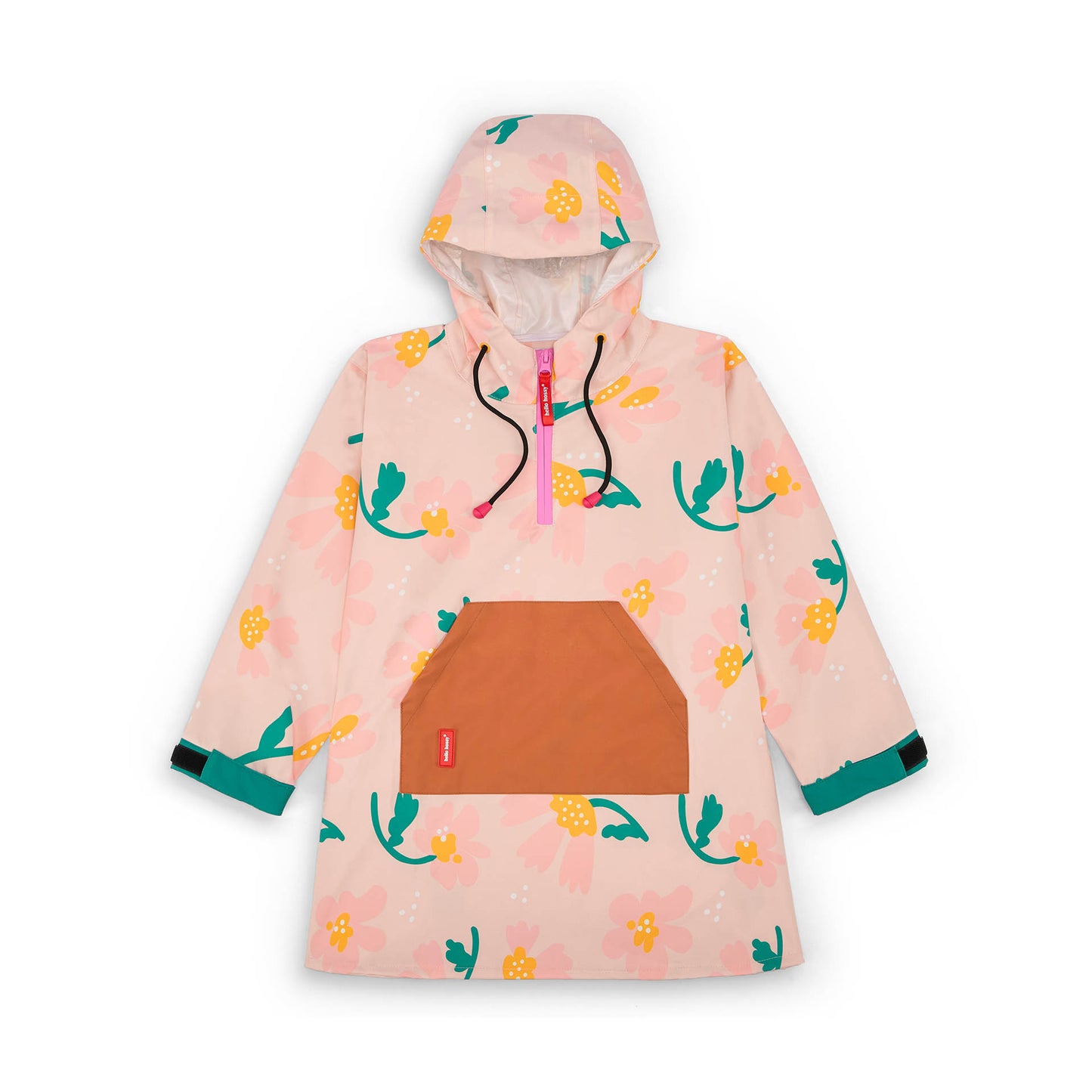 Kinder-Regenponcho Rosa mit Blumenmotiv und Camel-Tasche Hello Hossy