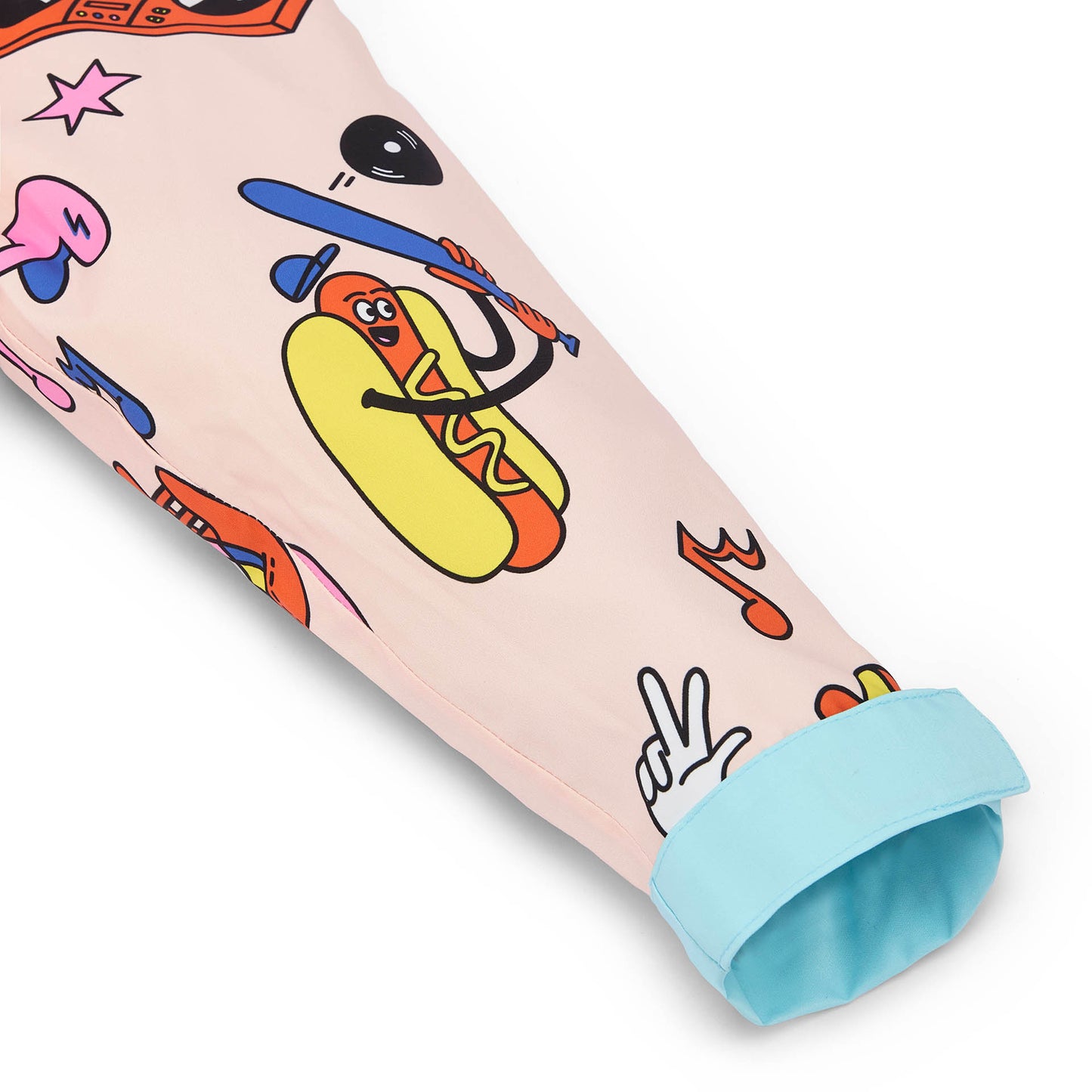 Kinder-Regenponcho cremeweiß mit Food-Aufdruck, himmelblaue Ärmel Hello Hossy