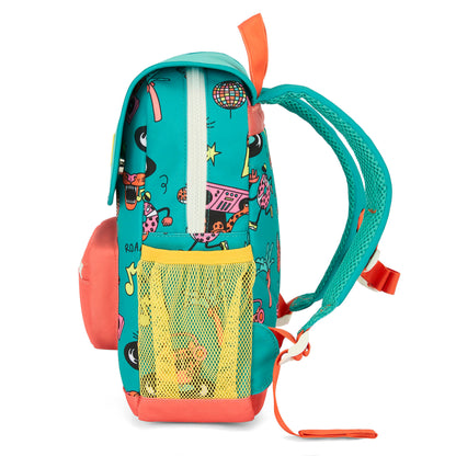 Sac à dos enfant vert corail motif animaux poches filet Hello Hossy