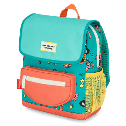 Sac à dos enfant vert corail motif animaux poche avant Hello Hossy