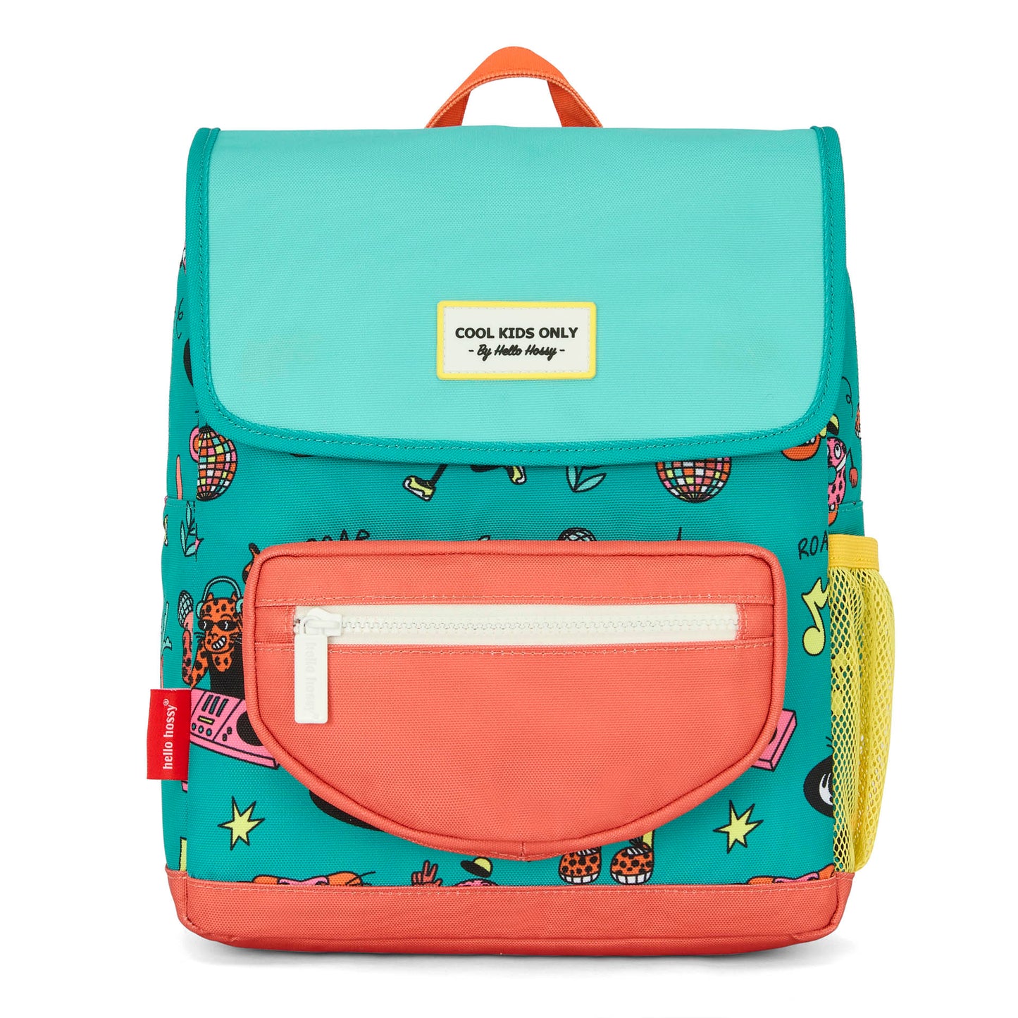 Sac à dos enfant vert corail motif animaux poche jaune Hello Hossy