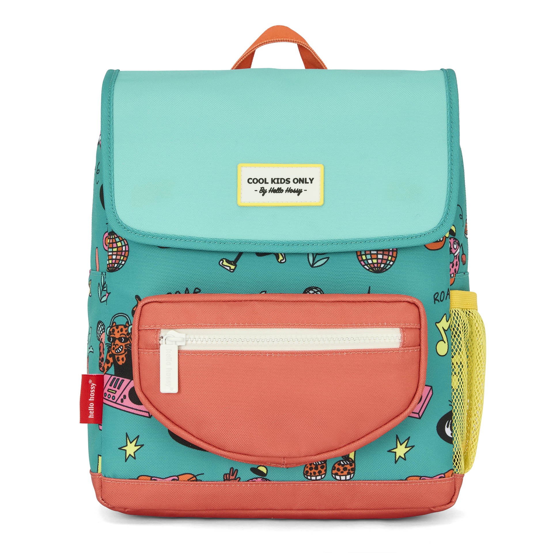 Sac à dos enfant vert corail motif animaux poche jaune Hello Hossy