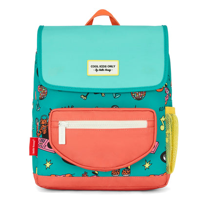 Sac à dos enfant vert corail motif animaux poche jaune Hello Hossy