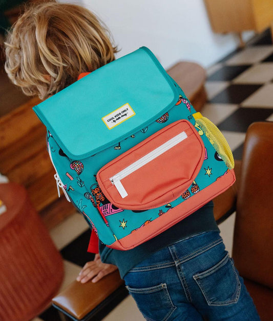 Kinder-Rucksack Grün Korallenrot mit Tier-Aufdruck Hello Hossy