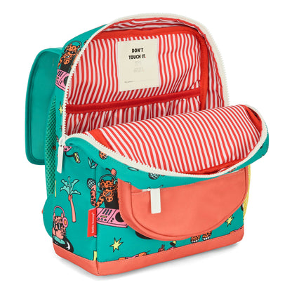 Sac à dos enfant vert corail motif animaux intérieur rayures Hello Hossy