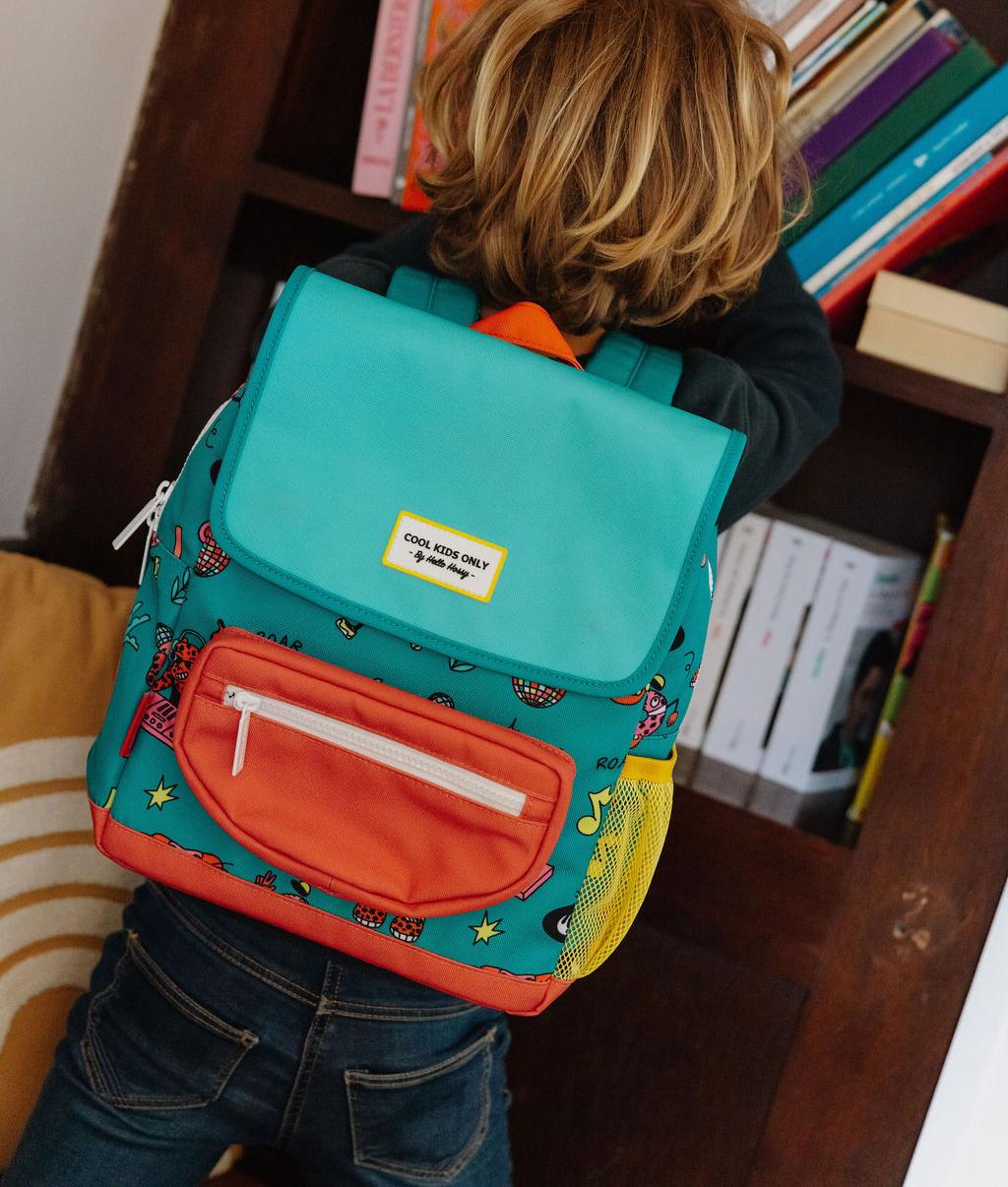 Sac à dos enfant vert corail motif animaux Hello Hossy