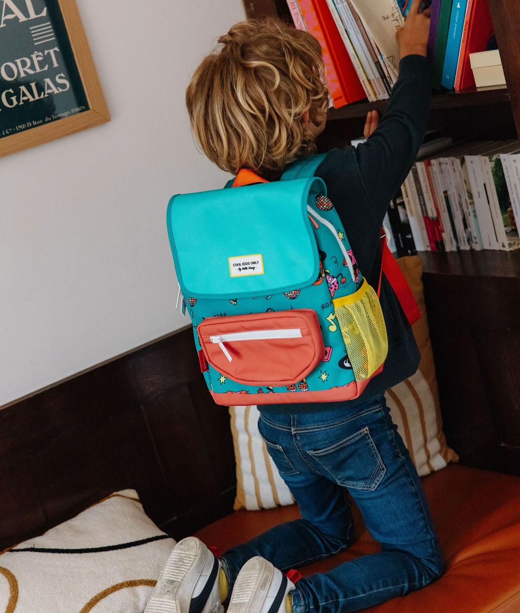 Sac à dos enfant vert corail motif animaux Hello Hossy