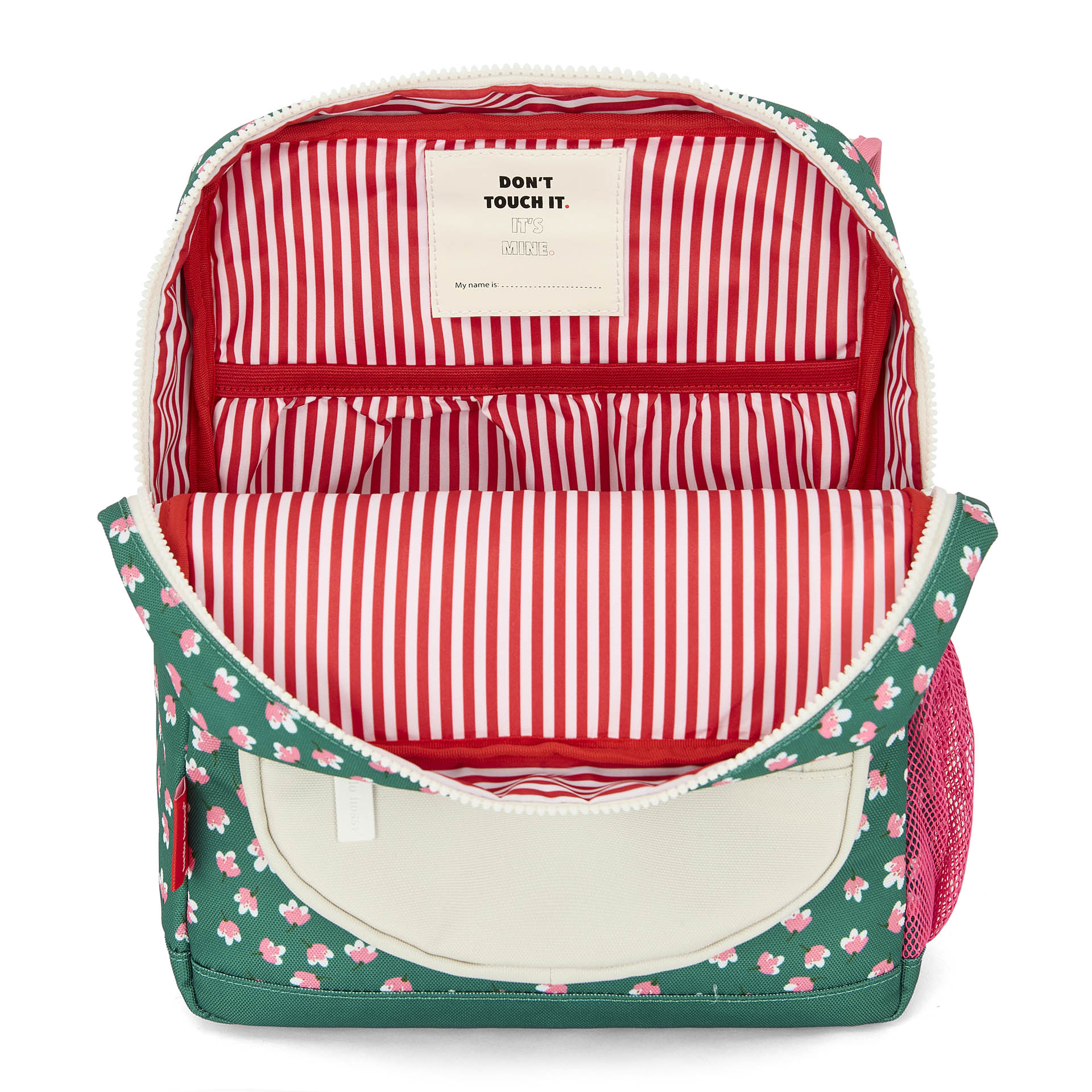 Sac à dos enfant vert motif fleurs doublure rayée Hello Hossy