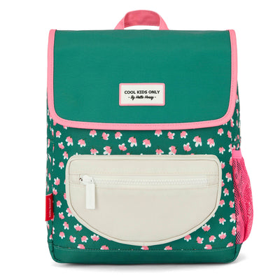 Kinder-Rucksack grün Blumen-Aufdruck Rosa beige Tasche Hello Hossy