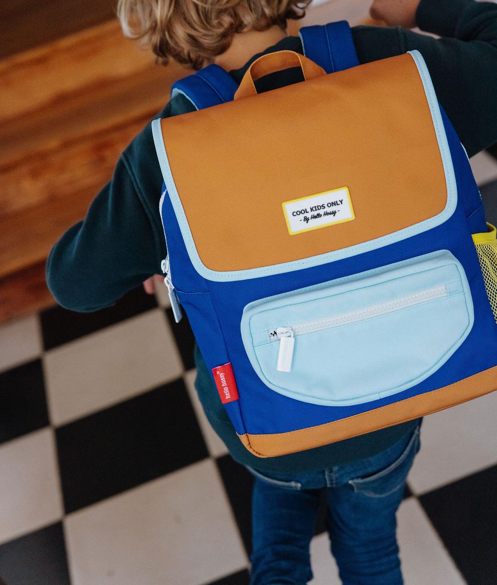 Sac à dos enfant bleu marron poche zippée Hello Hossy