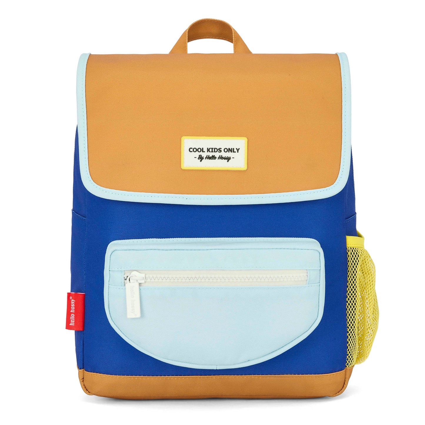 Sac à dos enfant bleu bicolore poche avant Hello Hossy