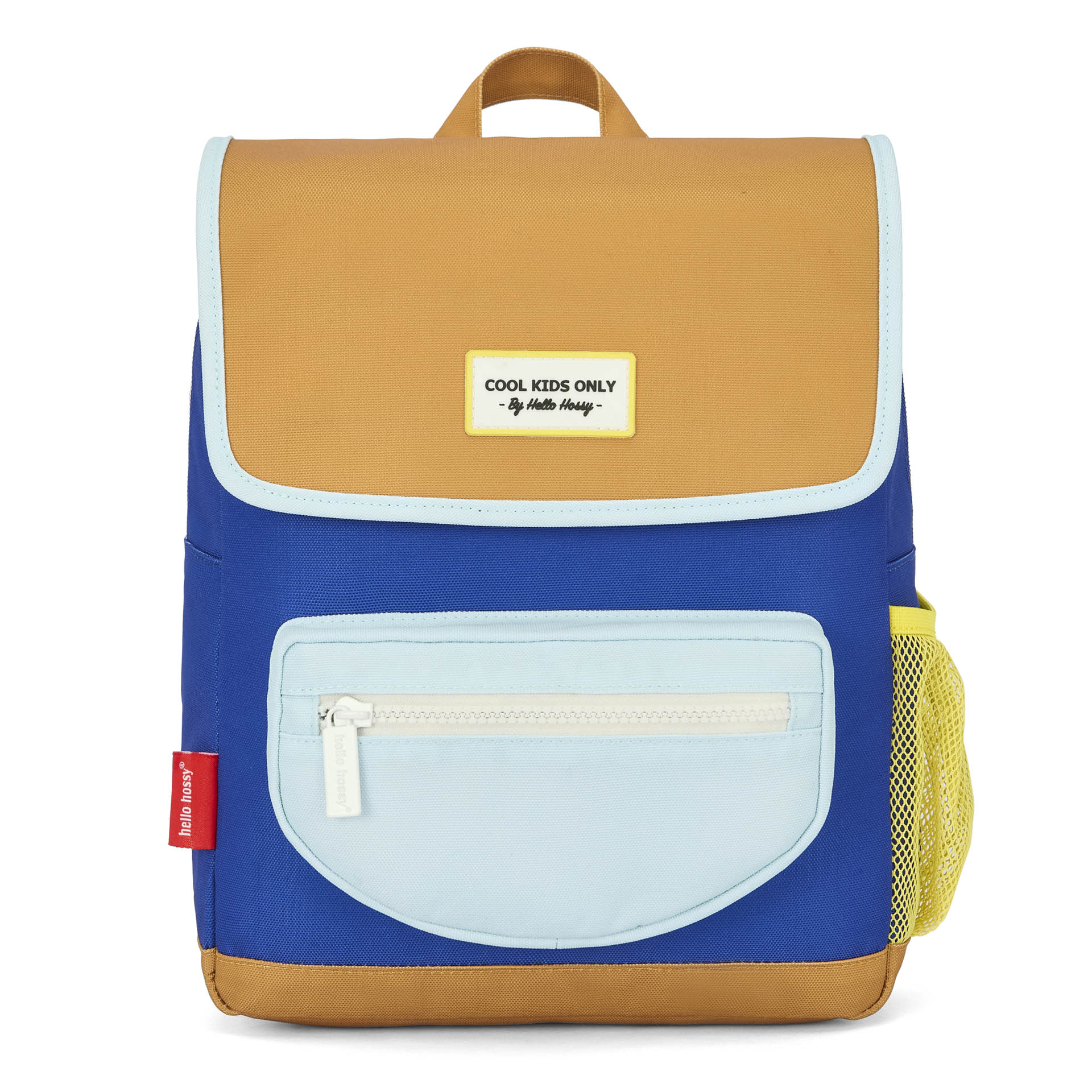Sac à dos enfant bleu bicolore poche avant Hello Hossy
