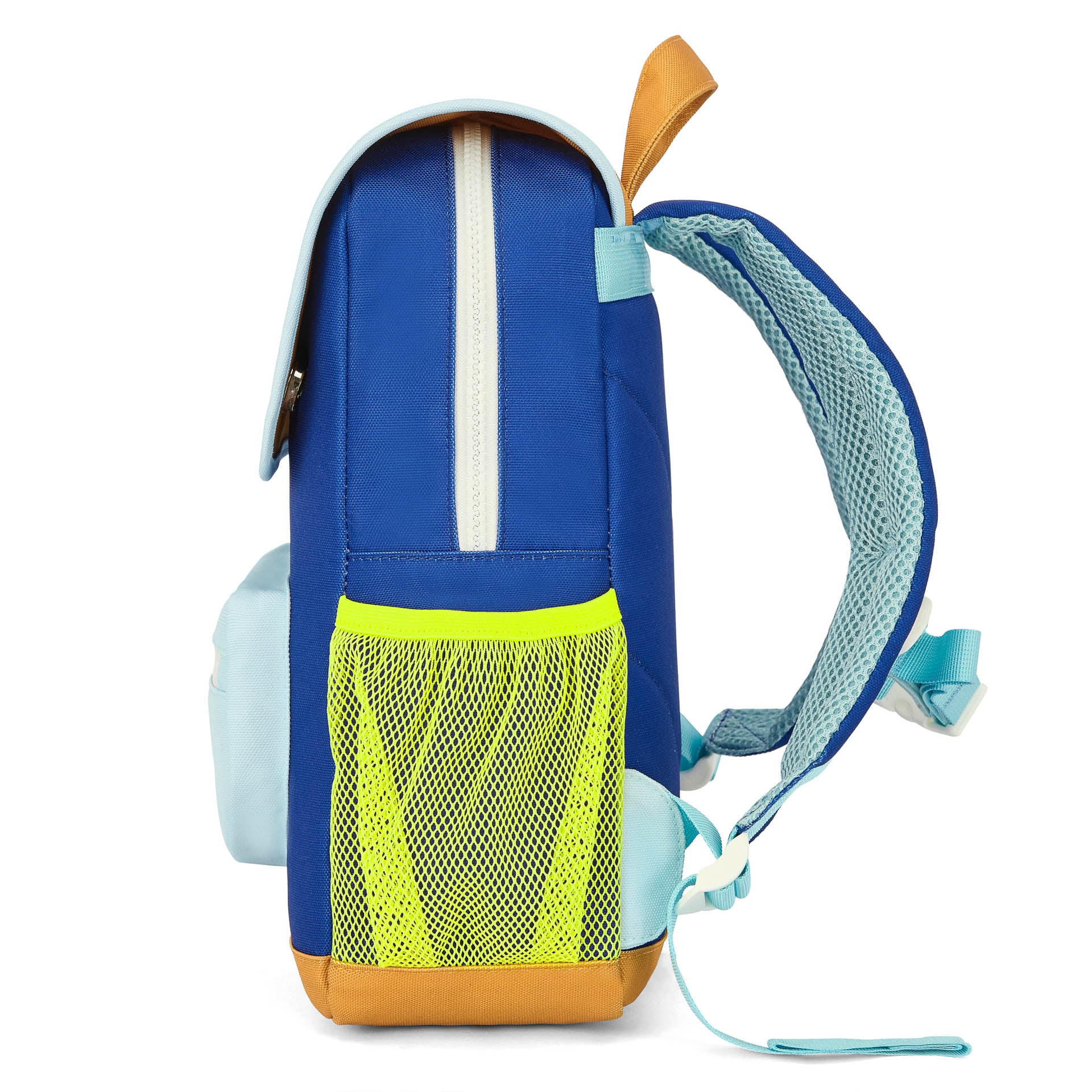 Kinder-Rucksack blau Netztasche gelb gepolsterte träger Hello Hossy