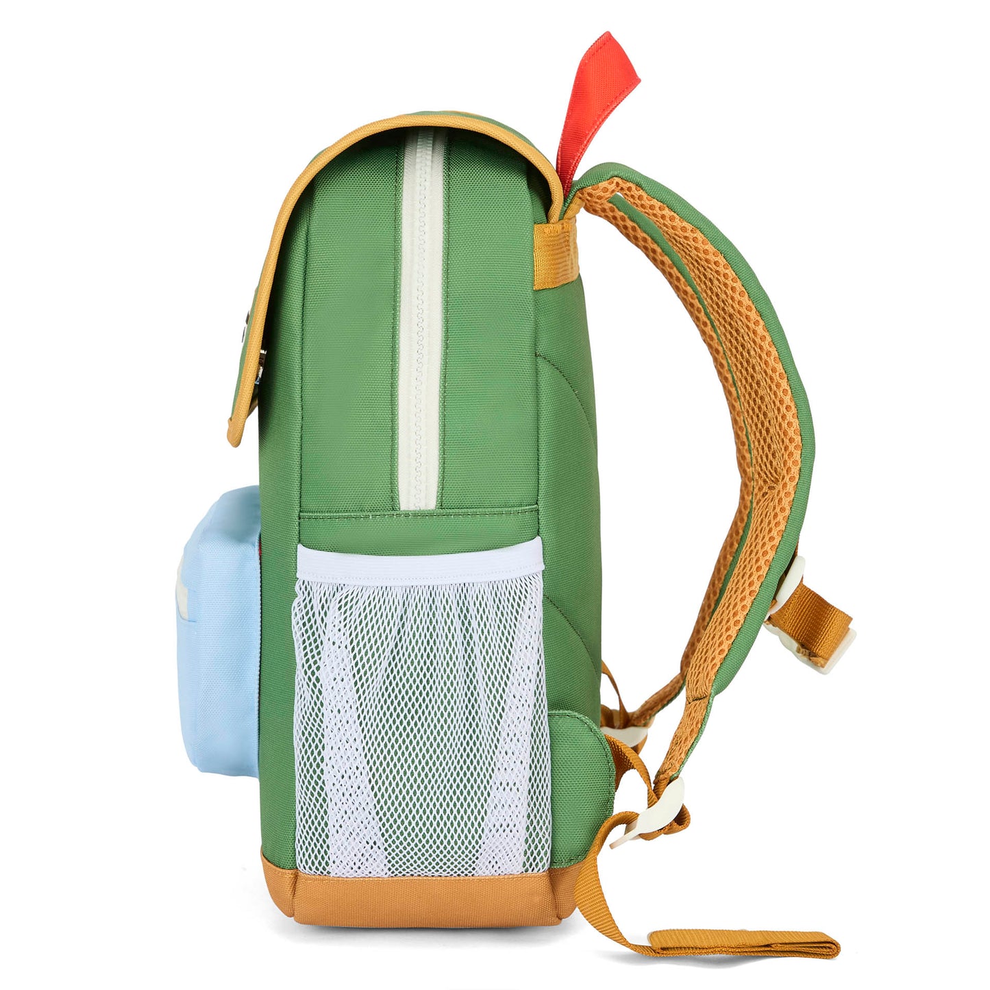 Rucksack Kind grün Netztasche orange Detail Hello Hossy