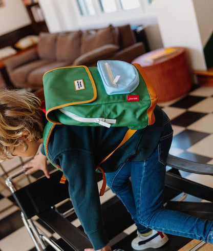 Rucksack Kind Grün blaue Tasche gelbe Details Hello Hossy