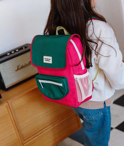 Sac à dos enfant framboise vert poche zippée Hello Hossy