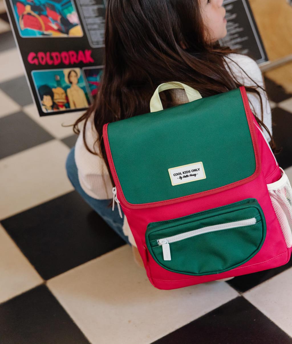 Sac à dos enfant framboise vert poche avant Hello Hossy