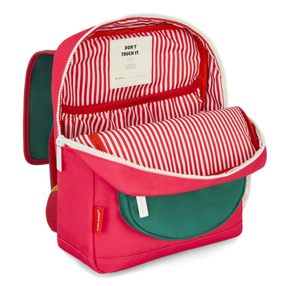 Sac à dos enfant framboise poche verte intérieur rayé Hello Hossy