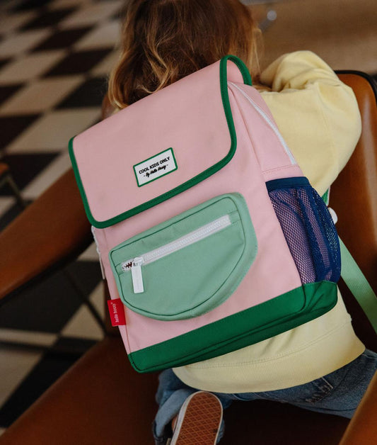 Rucksack Kind Rosa grüne Reißverschlusstasche Hello Hossy