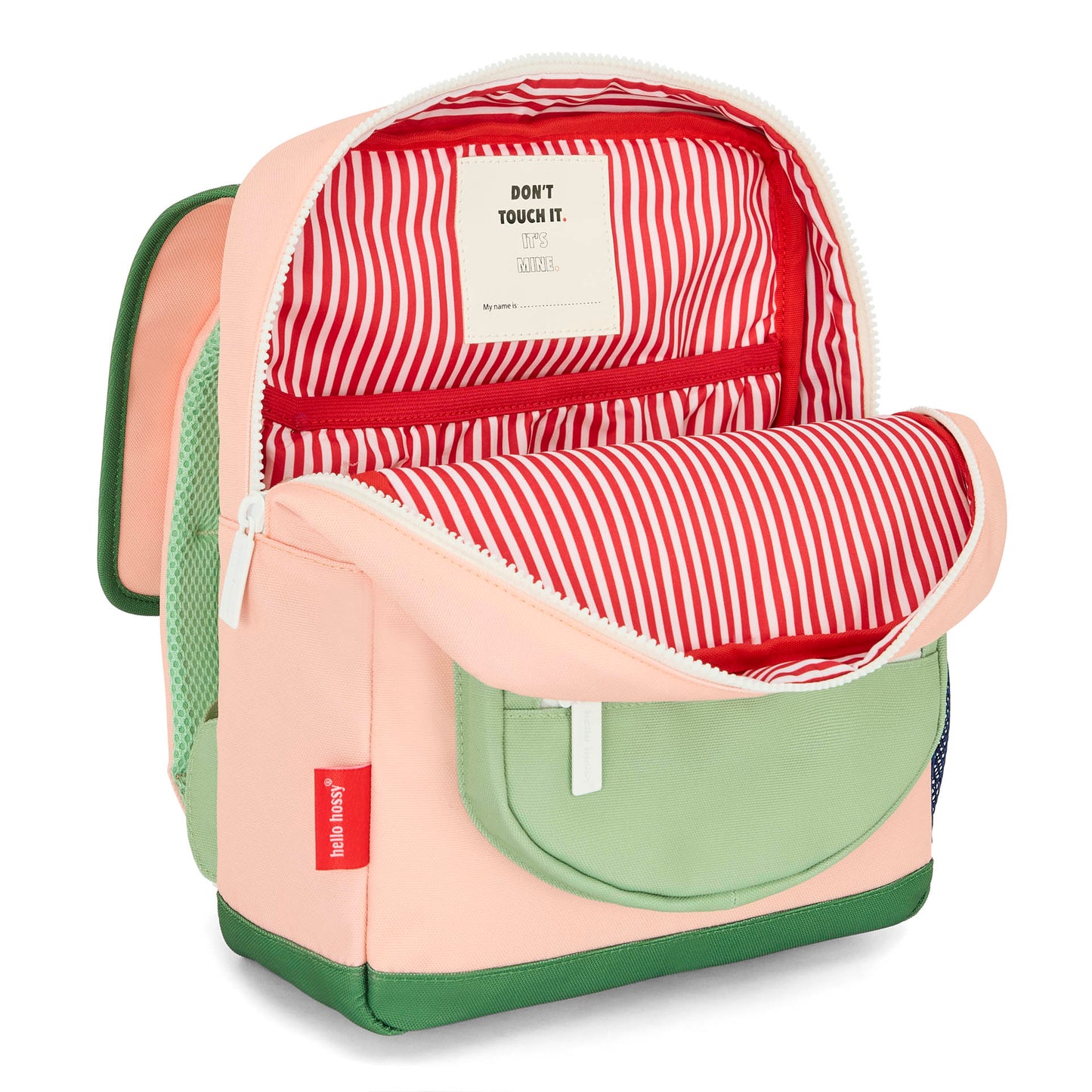 Rucksack Kind Rosa Grün gestreiftes Innenfutter Hello Hossy