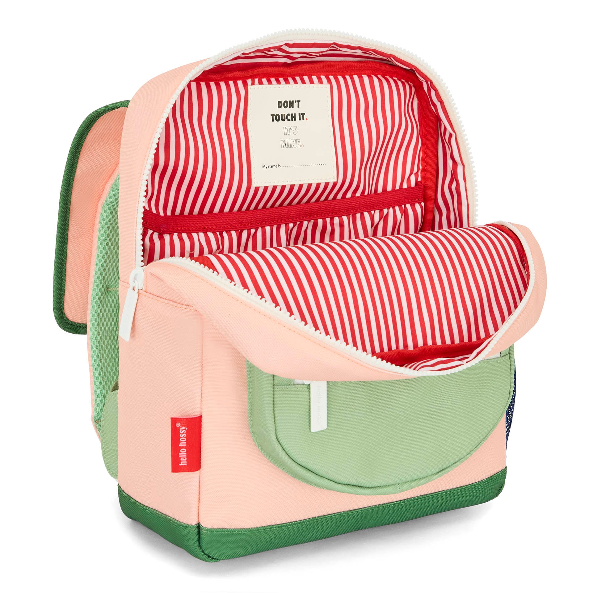 Rucksack Kind Rosa Grün gestreiftes Innenfutter Hello Hossy